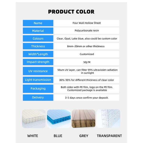 UV Protected Polycarbonate Sheet Waterproof Multi Layer Polycarbonate Sheet Hollow