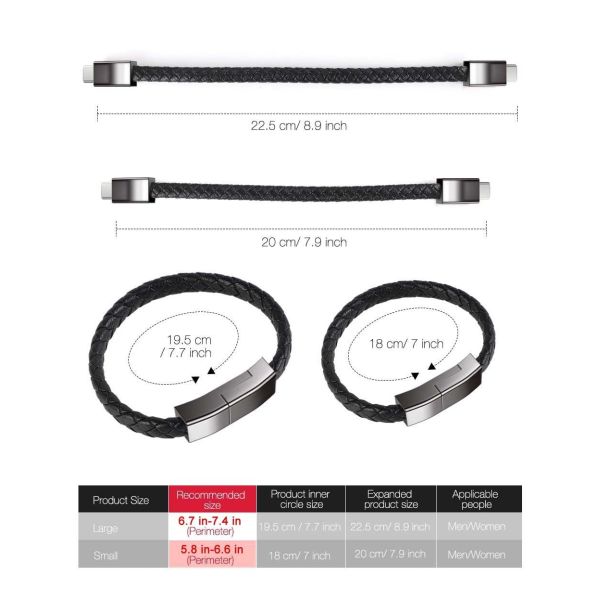 USB C To USB C Short Charging Cable 7.9in Portable Fashion Fast Bracelet Charger Wrist Data Transfer Cord For IOS Huawei Samsung Galaxy LG Android