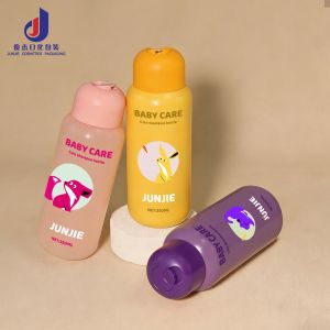 Junjie Custom Clear Pink PE Cosmetic Toner Bottle With Flip Cap Soft Touch