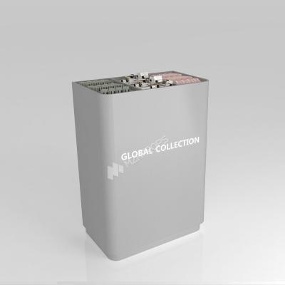 Retail Display Rack Grey Wooden Sample Island For Customized Store Display And Cost-Effective Shop Shelf