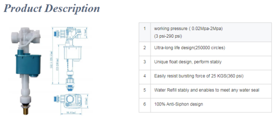 Válvula de llenado de inodoro de suministro de agua de fondo de GNC personalizable para el rendimiento