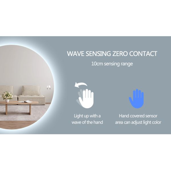 Artistic Irregular Shaped LED Mirror Anti Fog Half Circle Bathroom Mirror With LED Light