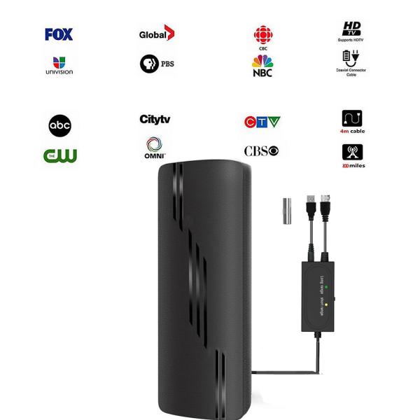 Tamanho do filme 300*330mm Indoor 50 Miles Antenna de TV HD amplificada com adaptador de cabo coaxial