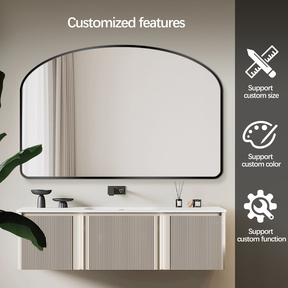 Arch Shape Bathroom Wall Mirror With Black Aluminum Frame