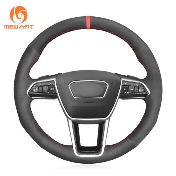 Custom Black Suede Steering Wheel Cover for Audi A6 Avant C8 Allroad A7