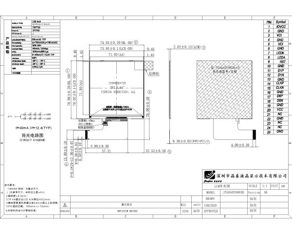 3.95 Inch IPS TFT LCD Display Module 720x720 Smart Home Display With MIPI Interface
