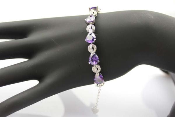 Sterling Silver Created Amethyst Clear CZ Diamonds Tennis Bracelet(B02PURPLE)