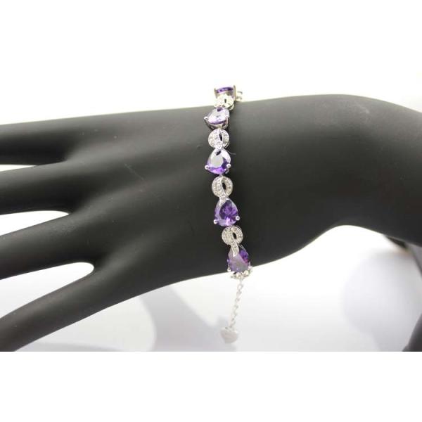 Sterling Silver Created Amethyst Clear CZ Diamonds Tennis Bracelet(B02PURPLE)