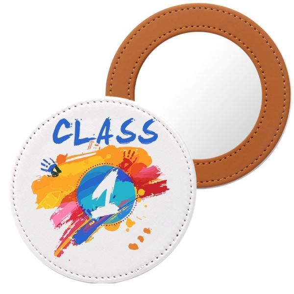 Portable Round Anti Drop Sublimation Leather Wrapped Makeup Mirror Personalized Printing Colored Images And Logos