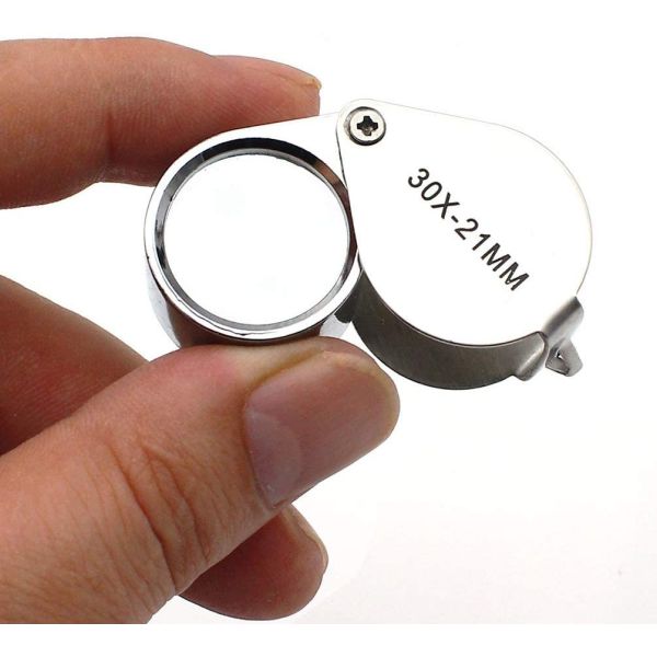 30X 21mm Black Folding Magnifier Loupe Portable Handheld Pocket Mini Magnifying Glass with Protective Case for Reading