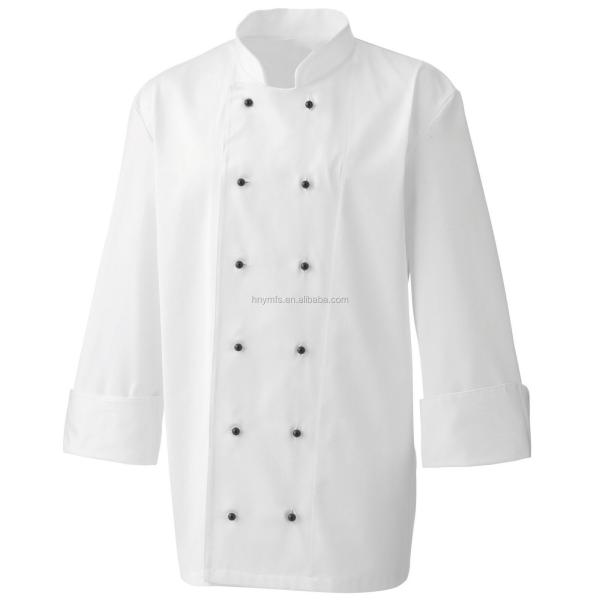 Customized Long Sleeve White Black Poly - Cotton Blend Personalized Chef Jackets