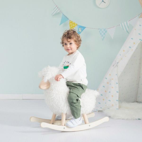 0-24 Months Solid Wood Rocking Horse for Unisex Toddler Playtime Activities