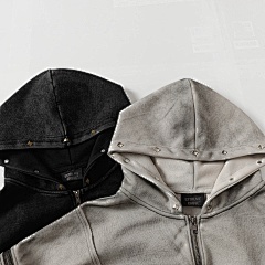 Unisex Winter Fleece Jackets with Pockets Zippers Washed Black/Dark Grey Hoodie Windproof Oversized Fit Vintage Style 3D