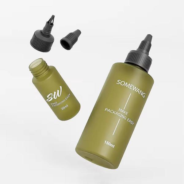 Green PE Cosmetic Bottle Round Cosmetic Pump Bottles Customized
