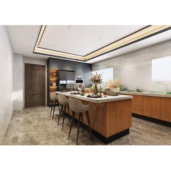 Роскошные элегантные современные кухонные шкафы из нержавеющей стали Китайские темные деревянные зерна