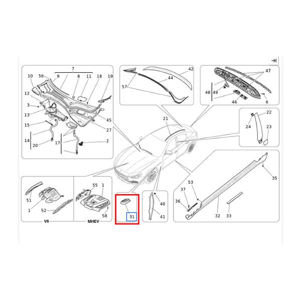 For Maserati Ghibli Blue Left Side Fender Air Outlet Vent Cover Strip OEM 670029940