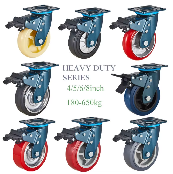 4 / 5 / 6 / 8 Inch Heavy Duty Red PU Caster Wheels for Trolley