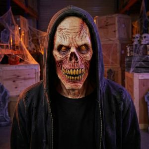 Realistic Gory Fleshless Zombie Horror Mask with Yellow Teeth - Creepy Full Head