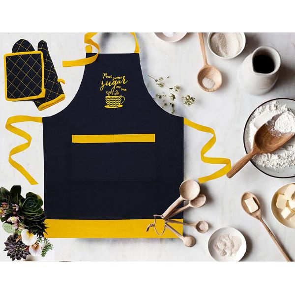 Embroidered 100% Cotton Professional Apron for Men & Women with Adjustable Neck & Centre Pockets Perfect for Cooking