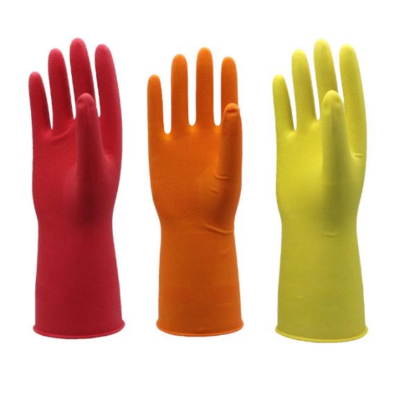 Natural Latex Dip Flocklined Household Cleaning Gloves Red Yellow Orange