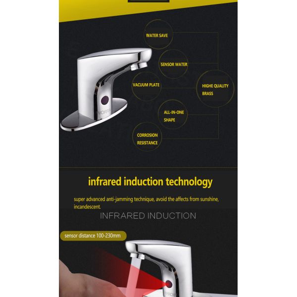ARROW Modern Infrared Sensor Faucet with Polished Chrome Finish and Brass Body for Bathroom