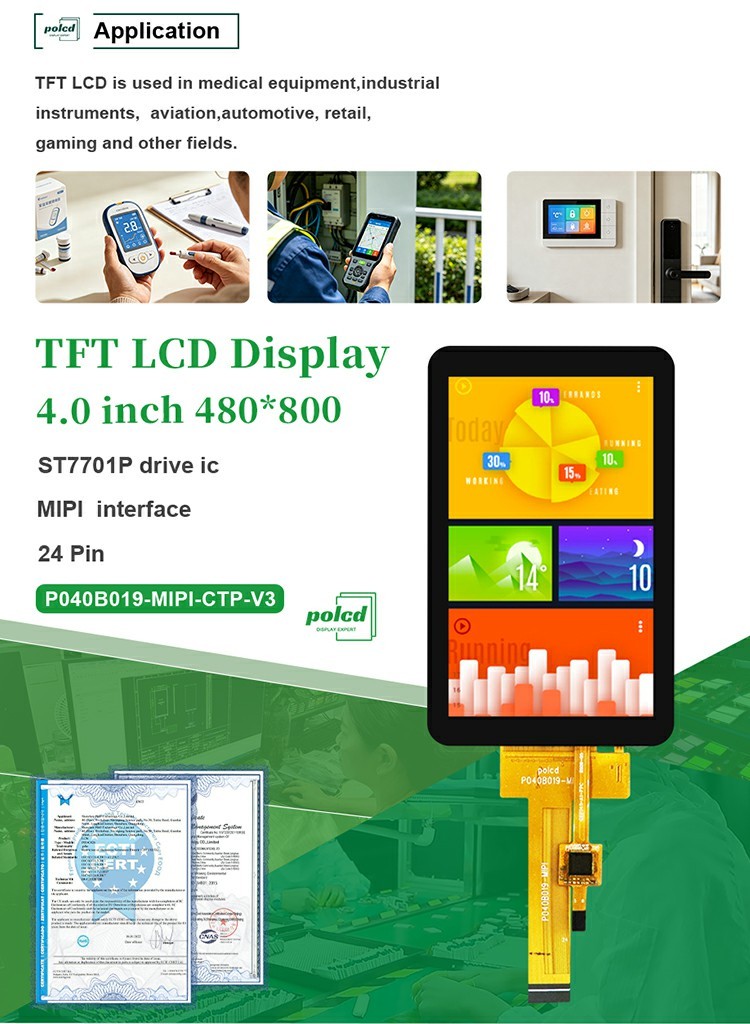 Polcd 4 Inch 480*800 Mipi Interface IPS TFT LCD Display with GT911 Capacitive Touch Panel Module