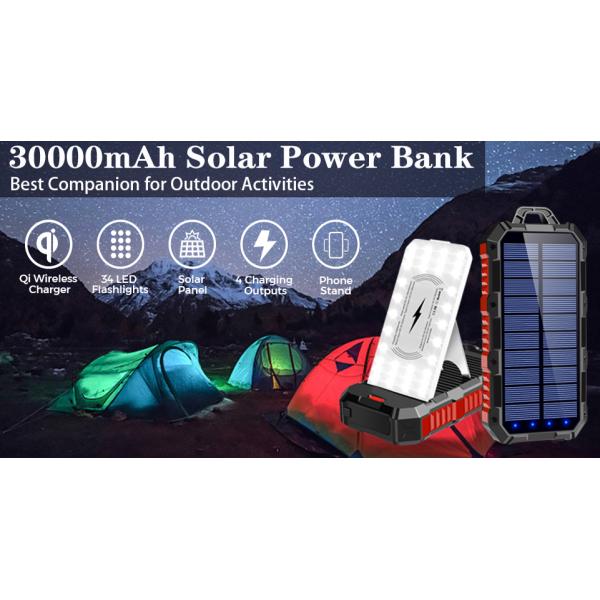 ABS PC Outdoor Wireless 30000mAh Solar Power Bank With Solar Panel
