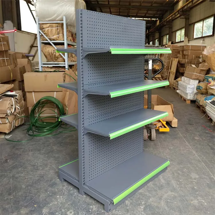 Factory Good Quality Frosted Gray Double-Sided Supermarket Shelves Gonzola Shelf
