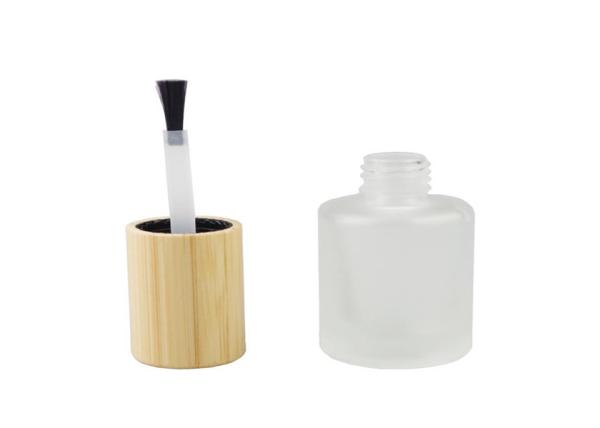 Frost Glass Empty Lotion Jars , Nail Polish Cosmetic Glass Bottles With Bamboo Cap Lid