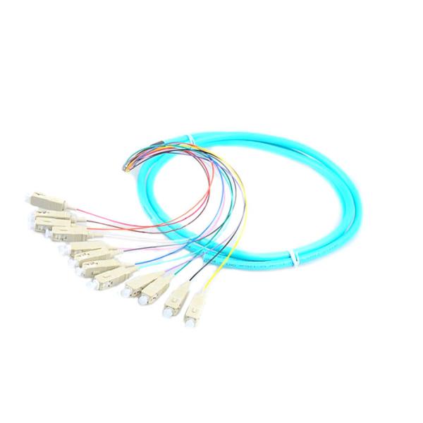 50 / 125 OM4 OM3 Optical Fiber Pigtail SC 12 Fiber Optic Jumper Cable With PVC Jacket