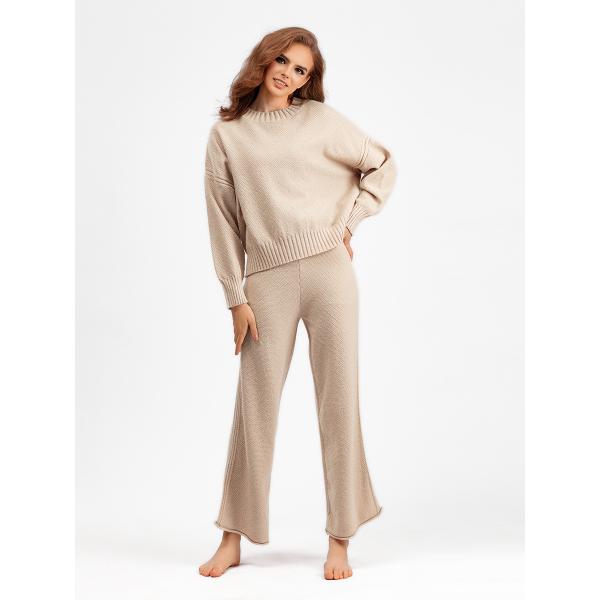 Women s Sweaters with Pullover Closure for Outdoor Activities in Fall Season Knitted long sleeved sweater wide leg pants