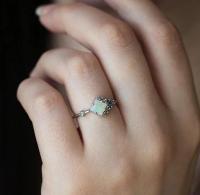 O ródio da CZ do quadrado chapeou Opal Ring natural 925 Sterling Silver Graceful Jewelry