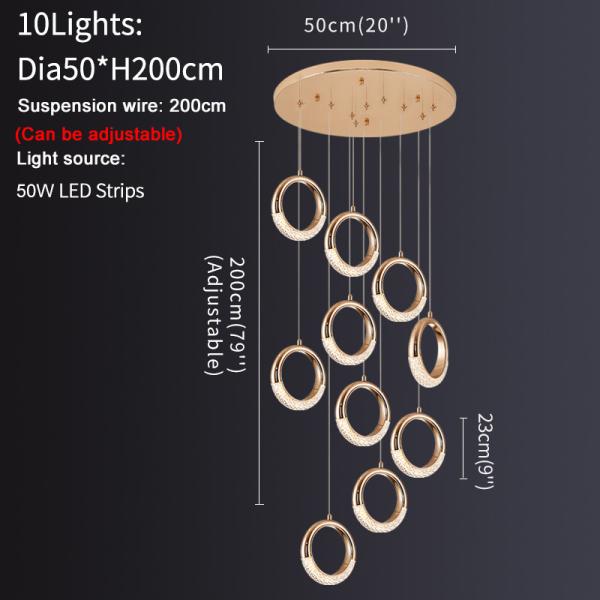 Luxury Crystal Chandelier For Staircase Led Home Decor Light Fixture Modern Creative Rings Chandelier(WH-NC-53)
