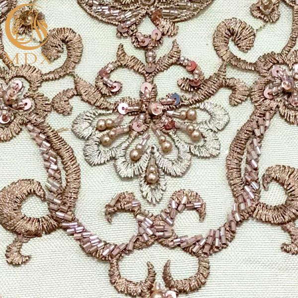 A4 Pattern Embroidered Beaded Dress Lace Fabric With Pearls Decoration