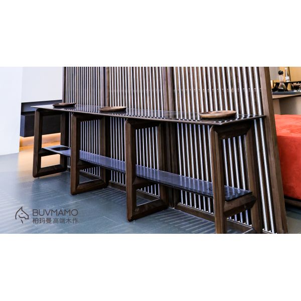OEM/ODM CUSTOM WALNUT WOOD TEA ROOM FURNITURE - ROUND TEA TABLE, SLATE GONGFU TABLE, GLASS CONSOLE TABLE, 4 CHAIRS WITH SOLID WOOD IN CHINA, GUANGDONG