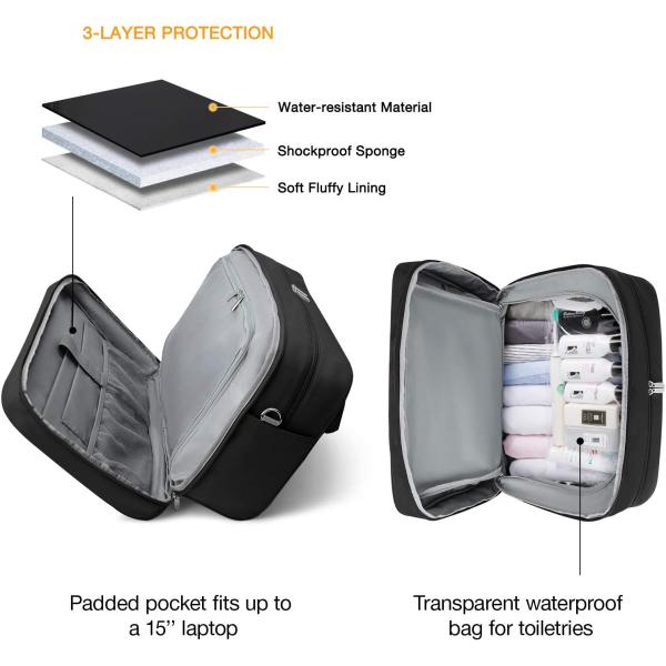 Black Durable Waterproof Weekender Overnight Bag Carry On Travel Bag With Shoe Bag