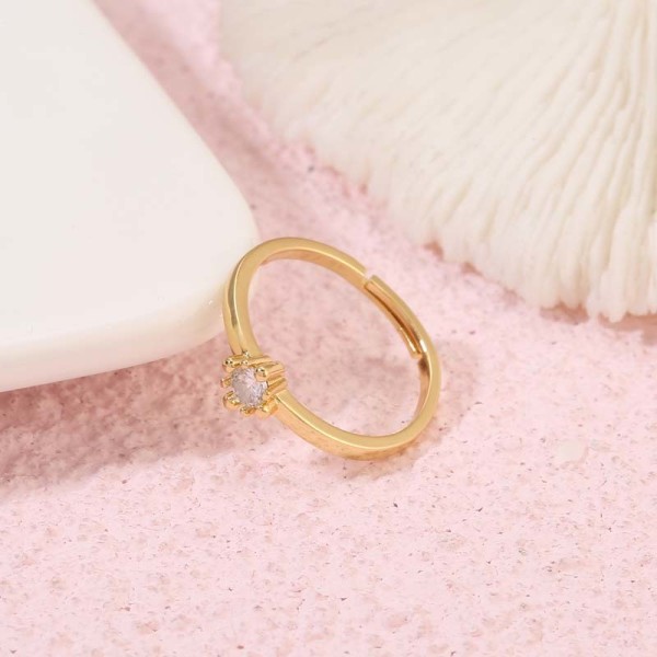 Factory Wholesale Fashion Simple 14K Gold Plated Finger Rings Jewelry Women Adjustable CZ Rings