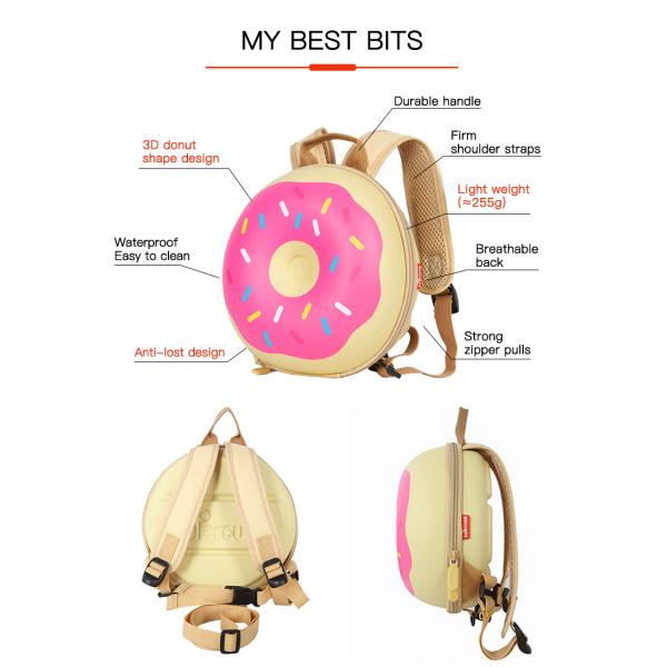 Supercute Custom Toddler Backpack Cartoon Doughnut Design Kids Schoolbag