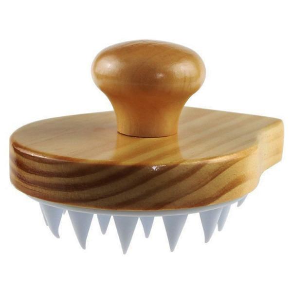 Relaxation Function Wood and Silicone Hair Scrub Brush Comb for Women Scalp Massager
