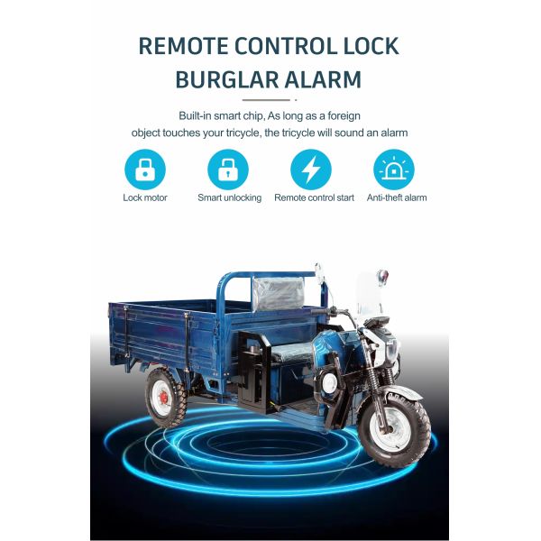 Three Wheeler Battery Electric Cargo E Rickshaw Tricycle 2000W Fast Charging