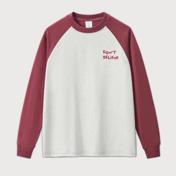 100% de algodão de manga longa e larga bordado carta contraste cortar Raglan camisa de manga para homens