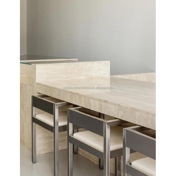 Polished Beige Round Travertine Dining Table Modern Stone Furniture for Living Room