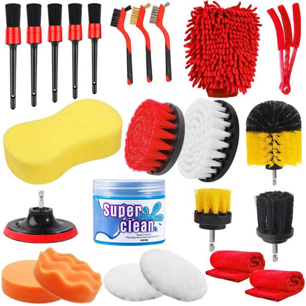 24 Pcs Auto Detailing Brush Waxing Sponge Washing Interior Exterior