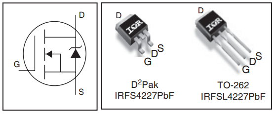 Mosfet канала транзисторов 200V 62A 70nC Qg n IRFS4227TRLPBF NPN PNP