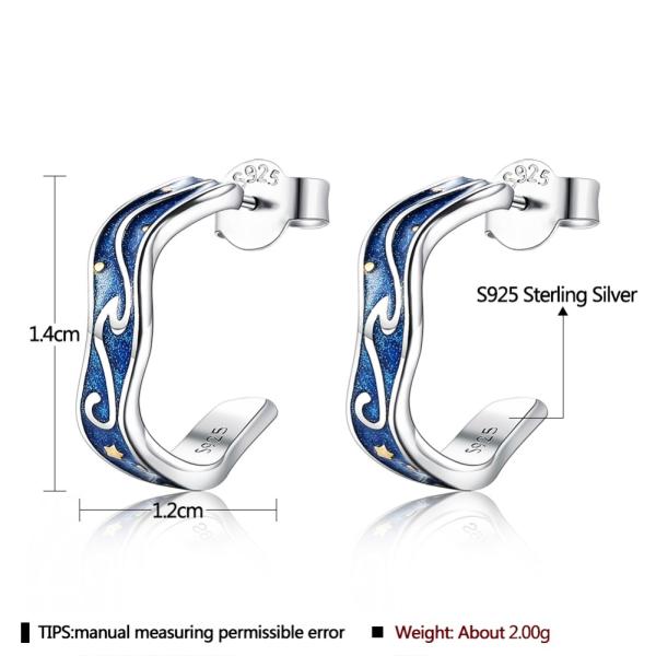 серьга звезды луны серег ювелирных изделий 0.07oz 1.4x1.2cm стерлинговая серебряная голубая ультрамодная