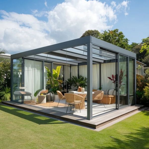 Modern YATTON Retractable Aluminum Glass Conservatory Sun Room with Sun Shade and Elegant Design for Residential Villas