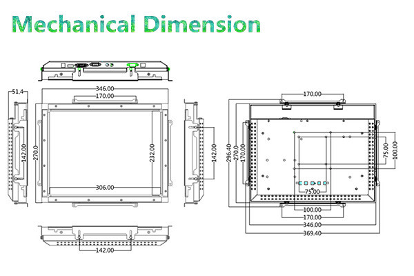 Monitor do quadro aberto do Lcd do brilho da altura, monitor do toque do quadro aberto de 15 polegadas antiofuscante