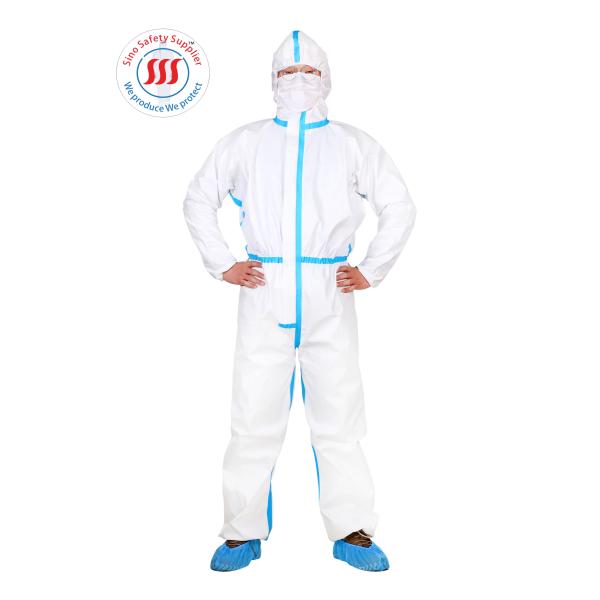 Waterproof Microporous Type 4 Disposable Coveralls Chemical Resistant Jumpsuit With Tape