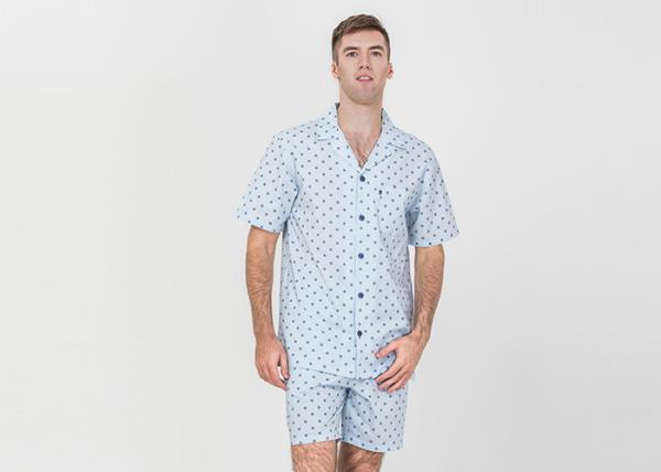 Anti Shrink Mens Button Down Pajamas , Mens Loungewear Shorts Sets Blue Color