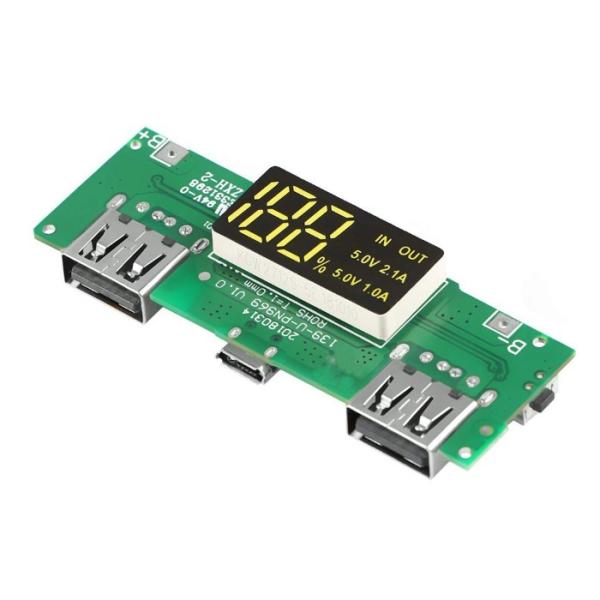 LED Dual USB 5V 2.1A Micro USB Input Power Bank 18650 Battery Charger Board Overcharge Short Circuit Protection